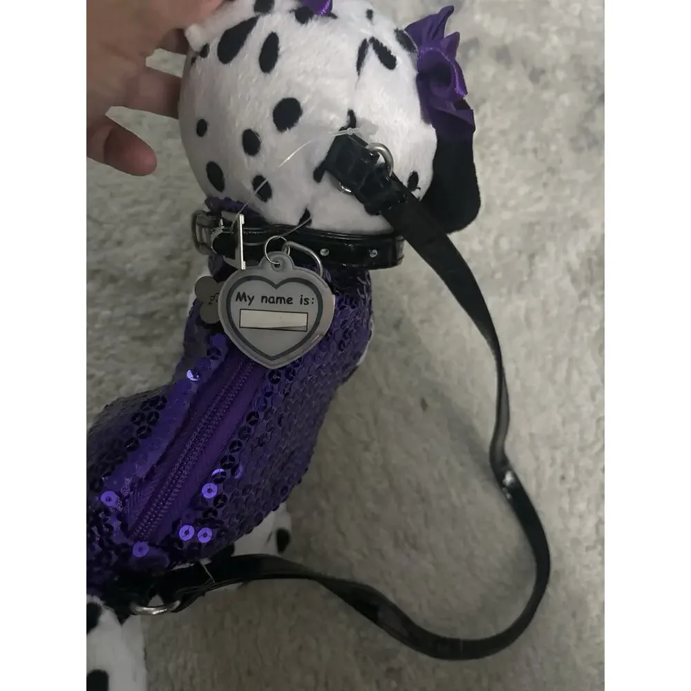 Poochie & Co Puppy Dog Plush Dalmatian Bag Purple Sequin Embellished Bows